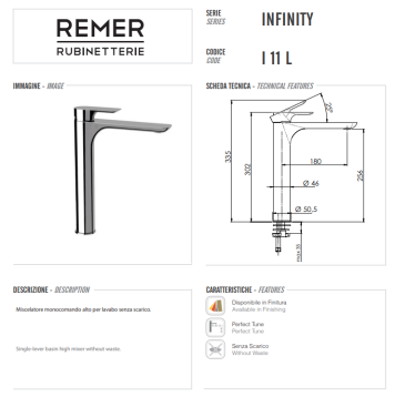Смеситель для раковины высокий infinity